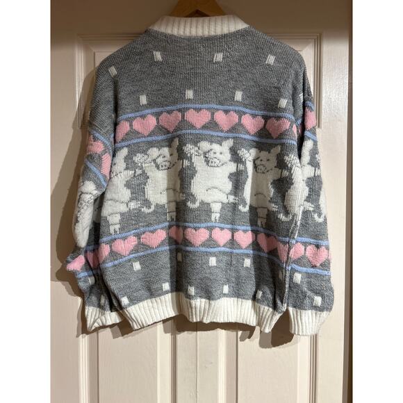 Vintage Arielle Dancing Pigs and Hearts Crew Neck Sweater - Picture 4 of 5